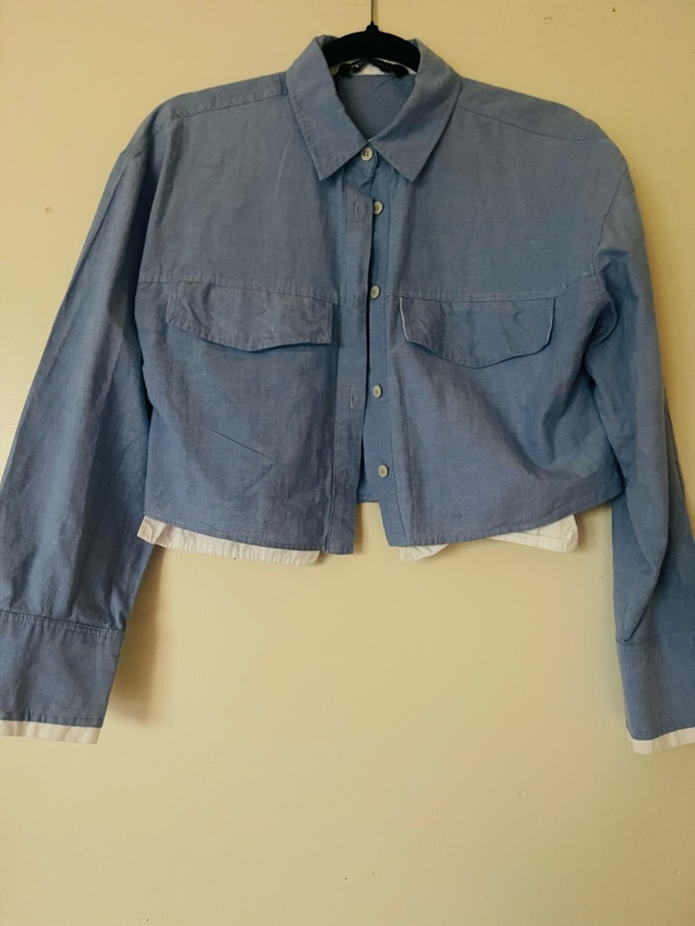 Zara Light Blue Cropped Button-Down Shirt